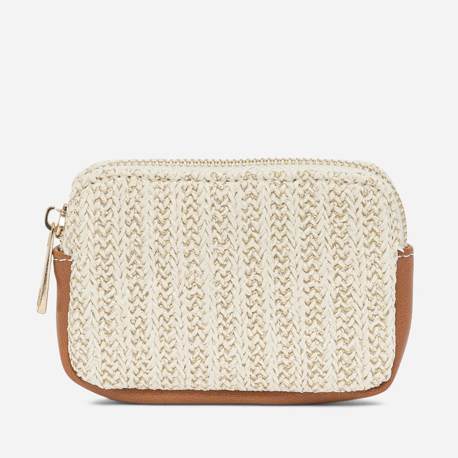 Porte-monnaie beige et or tressé