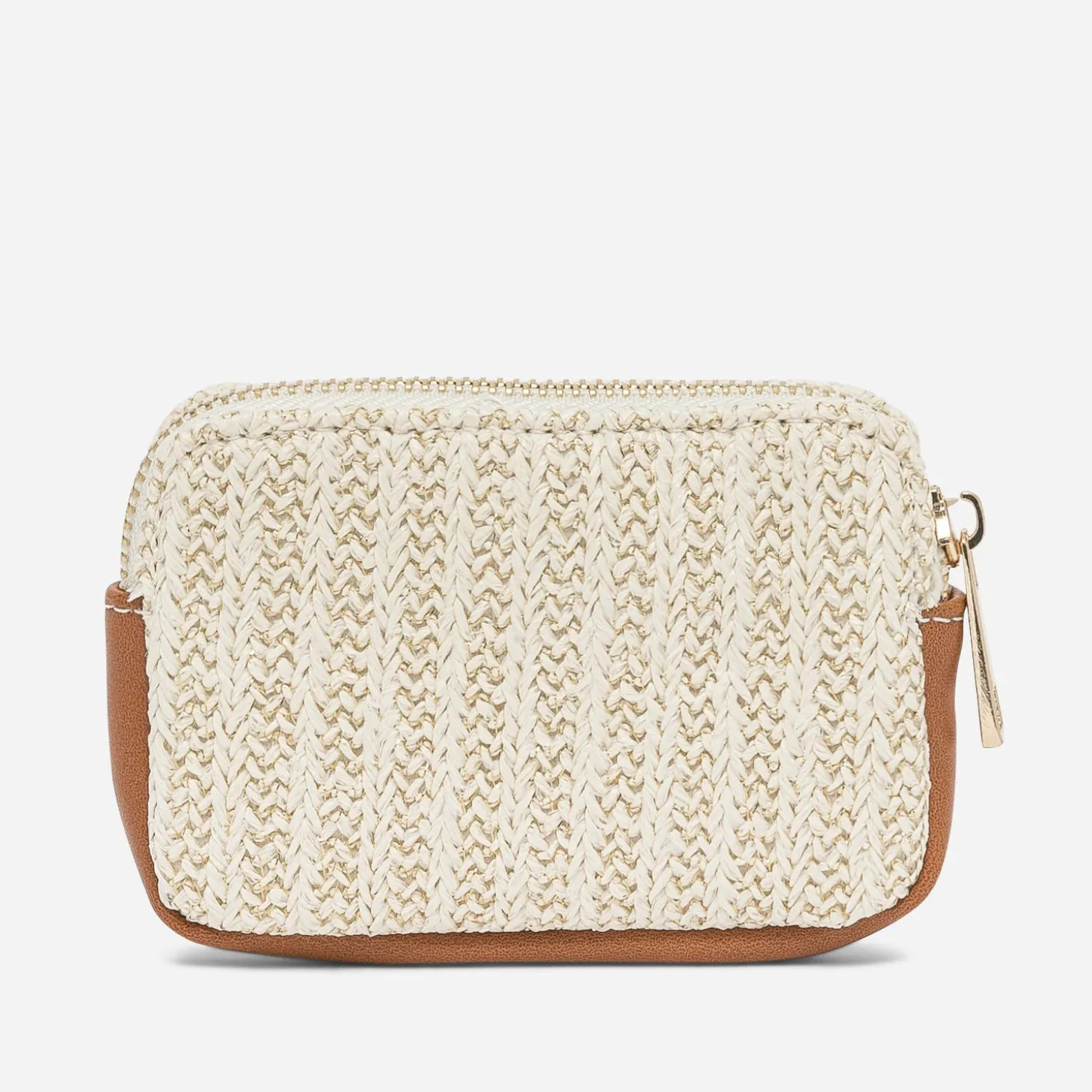Porte-monnaie beige et or tressé