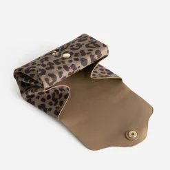 Porte-monnaie beige motif léopard 3 compartiments