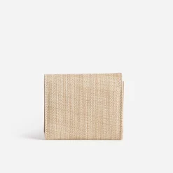 Porte-monnaie beige tressé et camel