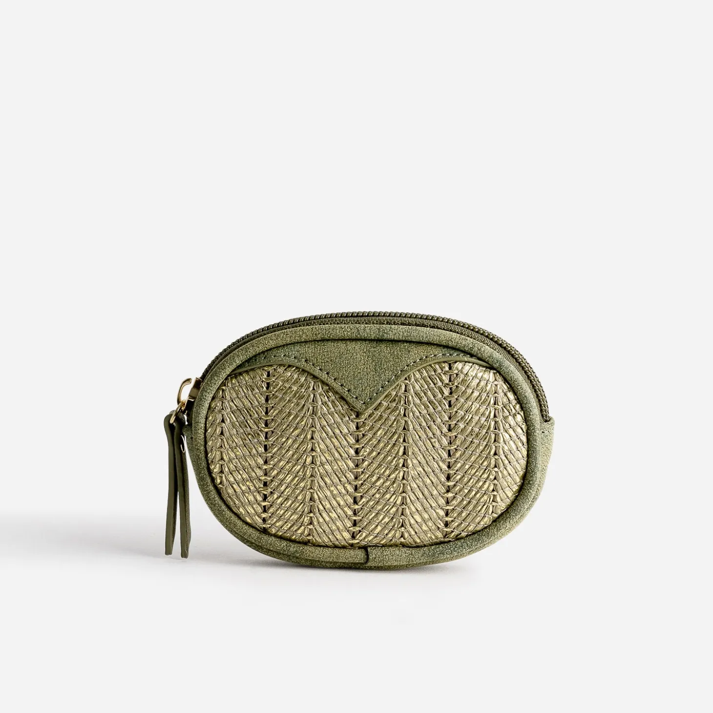 Porte-monnaie kaki avec tressage doré