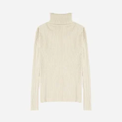 Pull TEXTO beige clair côtelé à col roulé