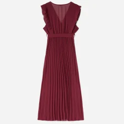 Robe longue TEXTO rouge foncé plissée