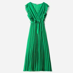 Robe longue TEXTO verte plissée