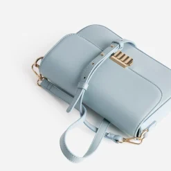 Sac à main baby blue métalleries dorées