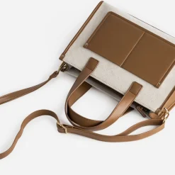 Sac à main bi-matière cognac et beige