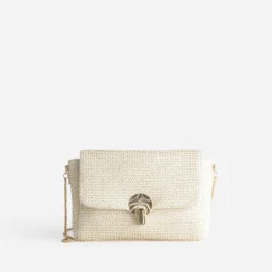 Sac à main écru tressé détails dorés