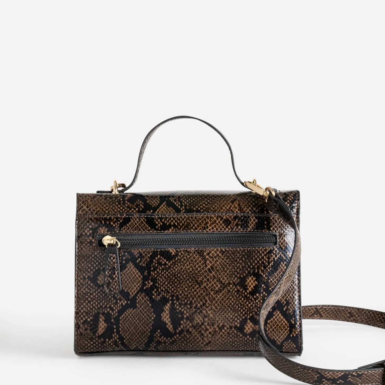 Sac à main marron imprimé effet python