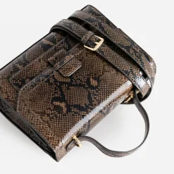 Sac à main marron imprimé effet python