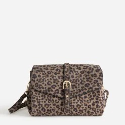 Sac à main marron suédé à motif léopard