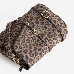 Sac à main marron suédé à motif léopard