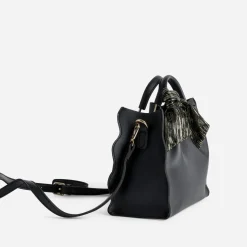 Sac à main noir à ruban imprimé