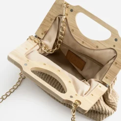 Sac à main TEXTO beige anses bois