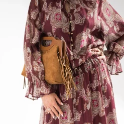 Sac à main TEXTO camel suédé à franges