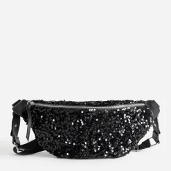 Sac banane TEXTO noire bi-matière à sequins