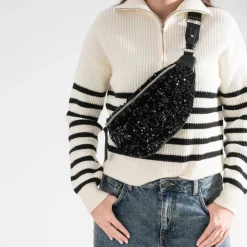 Sac banane TEXTO noire bi-matière à sequins