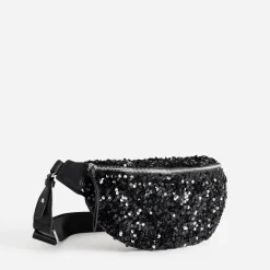 Sac banane TEXTO noire bi-matière à sequins