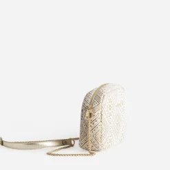 Sac bandoulière beige brodé doré