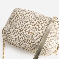 Sac bandoulière beige brodé doré