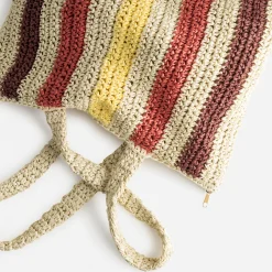 Sac beige paille papier motif rayures