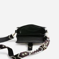 Sac besace TEXTO noir avec rabat tissu Sherpa