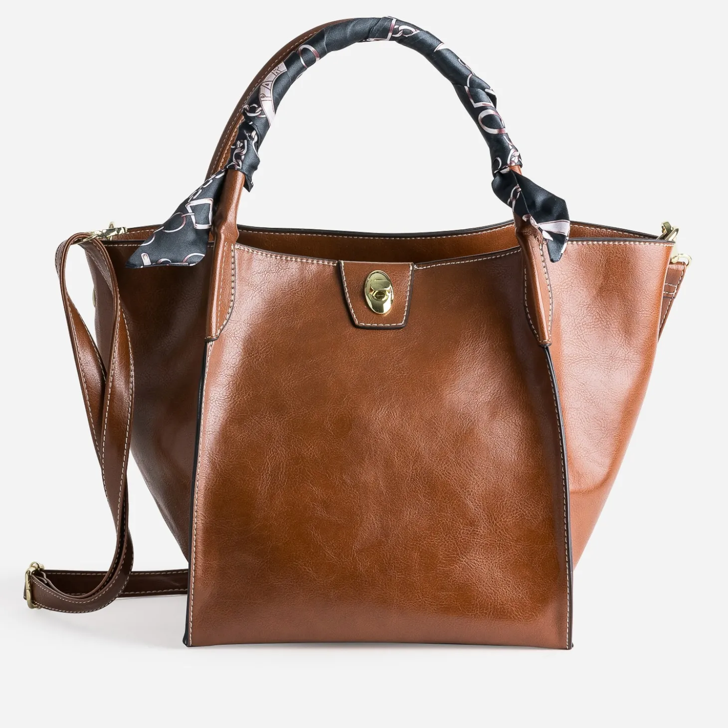 Sac cabas cognac décor foulard