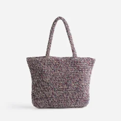 Sac cabas prune, marine, écru tressé