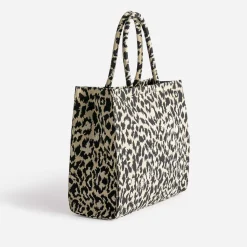 Sac cabas TEXTO beige à motif léopard