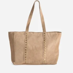 Sac cabas TEXTO beige cuir velours