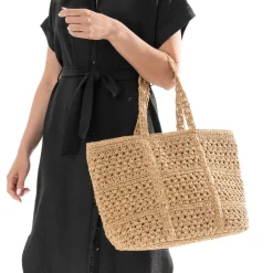 Sac cabas TEXTO beige en raphia