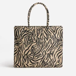 Sac cabas TEXTO beige foncé à motif zébré