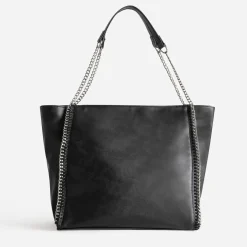 Sac cabas TEXTO noir métalleries argentées