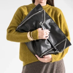 Sac cabas TEXTO noir métalleries argentées