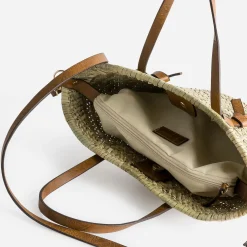 Sac panier beige en paille anses camel