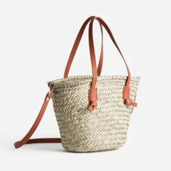 Sac panier beige en paille anses orange