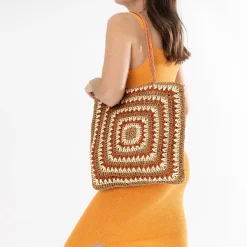 Sac TEXTO beige, écru et terracotta tressé