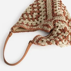 Sac TEXTO beige et brique tressé