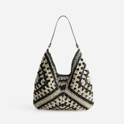 Sac TEXTO beige et noir tressé