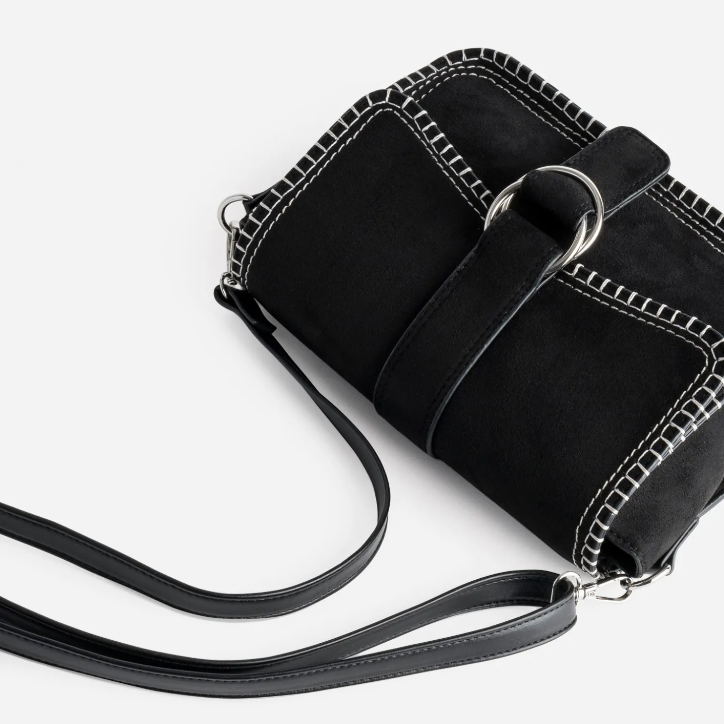 Sac TEXTO noir bi-matière surpiqûres contrastées