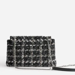 Sac TEXTO noir textile façon tweed à carreaux