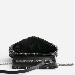 Sac TEXTO noir textile façon tweed à carreaux