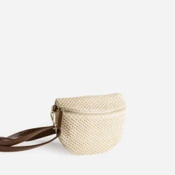 Sac-banane beige tressé et marron