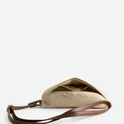 Sac-banane beige tressé et marron