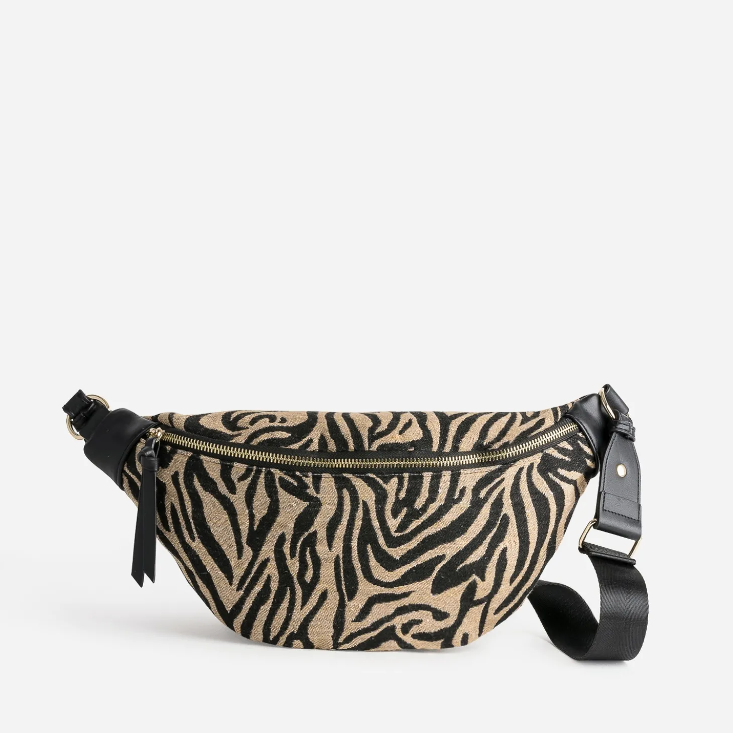 Sac-banane TEXTO beige foncé motif zèbre