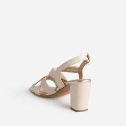 Sandale à talon beige en cuir
