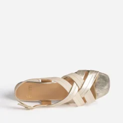 Sandale à talon beige en cuir