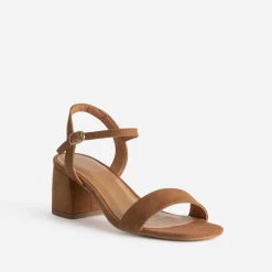 Sandale à talon camel cuir velours