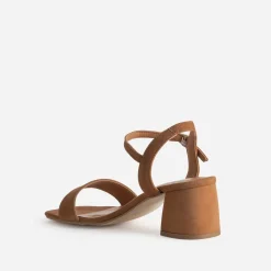 Sandale à talon camel cuir velours