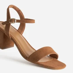 Sandale à talon camel cuir velours