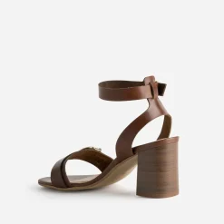 Sandale à talon cognac cuir